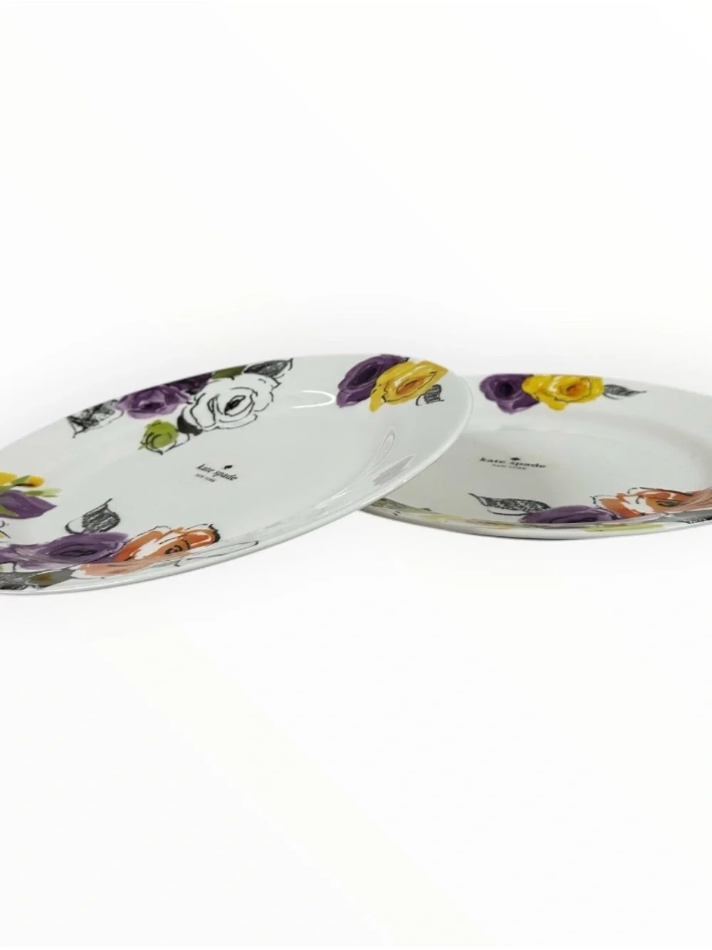 Kate Spade New York Charcoal Floral Dinner Plates Set of 2 Lenox 11.5”